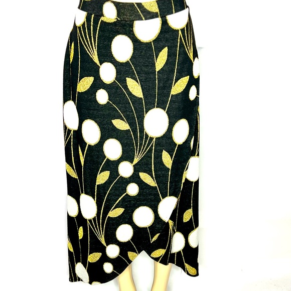 ANTHROPOLOGIE MAEVE BLACK KNIT AND GOLD METALLIC PRINT MIDI SKIRT SIZE LG - Picture 2 of 5